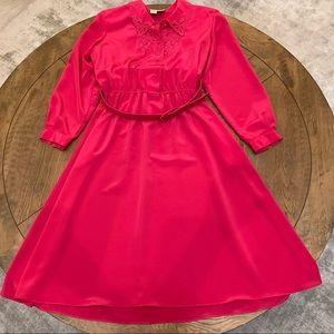 Vintage Pink Mikado dress & belt.100% polyester